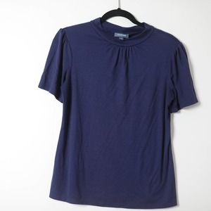 Modcloth Navy Blue Ribbed Knit Mockneck Crew Shirt Size Medium